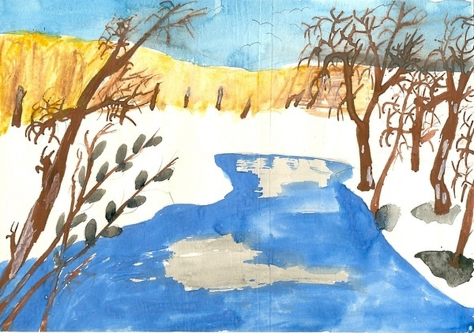 Весенний рисунок 7 класс. Весенний пейзаж для детей. Рисование весеннего пейзажа.