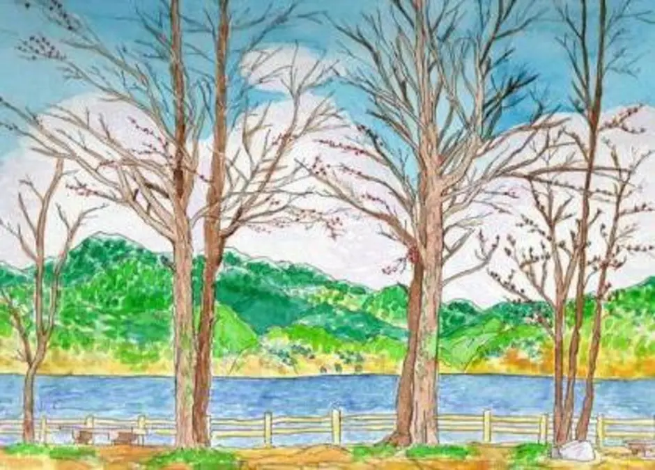 Весенний пейзаж 3 класс поэтапное рисование. Рисунок на тему пейзаж. Весенний пейзаж цветными карандашо. Эскиз весеннего пейзажа.