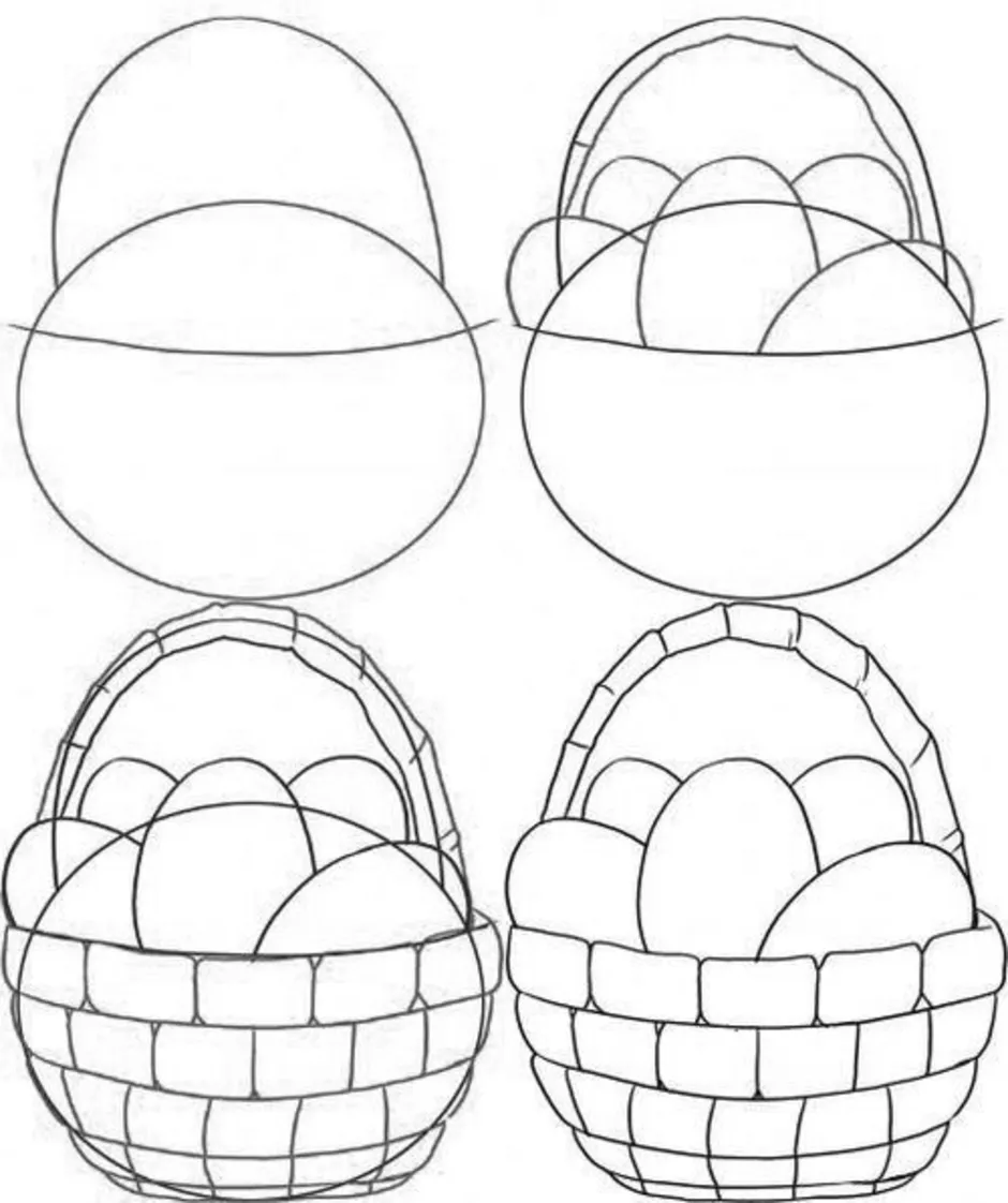 Яйца пасхальные в корзинке рисунок