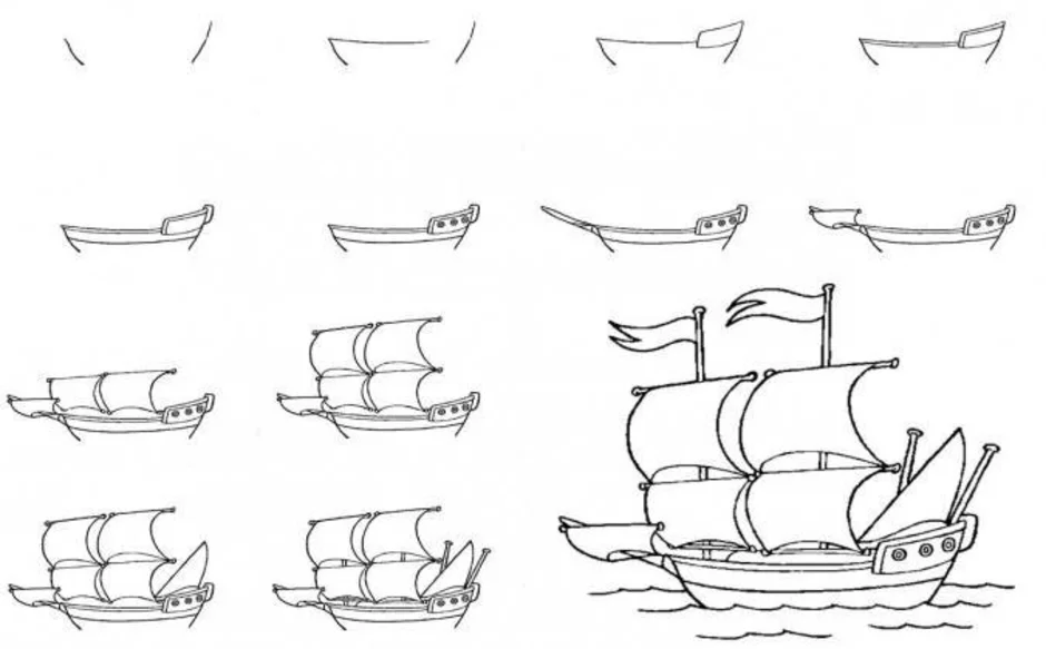 Как нарисовать корабль карандашом поэтапно