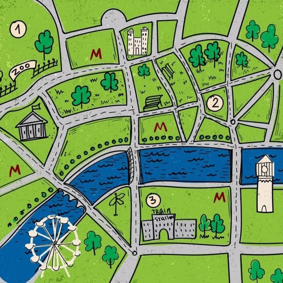 Карта мини города. План города рисунок. Схематичная карта города для детей. Рисованная карта города. План города иллюстрация.