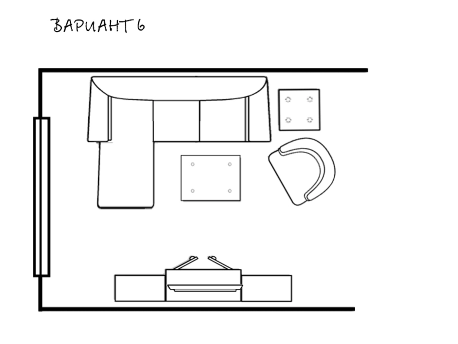 Нарисовать план комнаты с мебелью