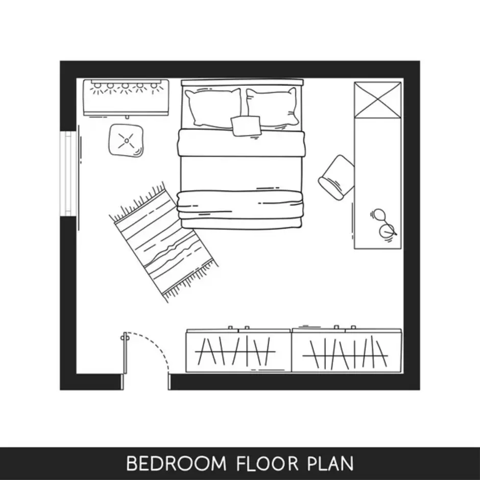 План спальной комнаты вид сверху