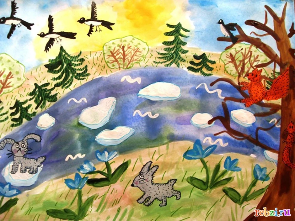 Животный мир весной старшая группа. Весенние рисунки для детей.