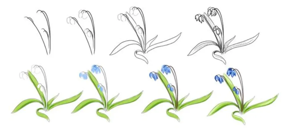 Рисуем подснежники поэтапно 1 класс
