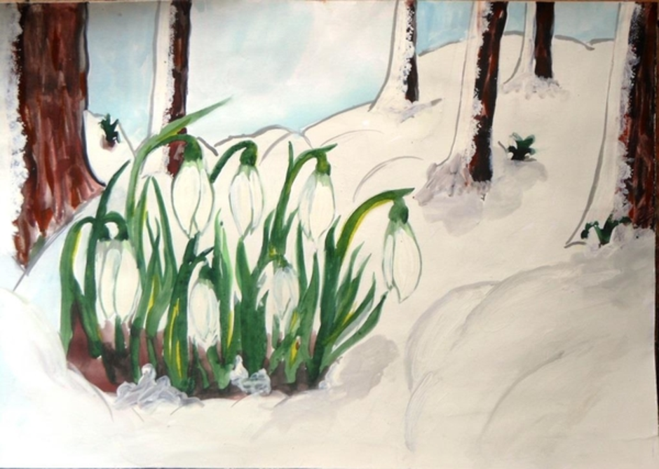 4 класс приход весны. Veseniy PIZAJ dlya detim. Рисование с детьми подснежники. Рисование подснежников в лесу весной.