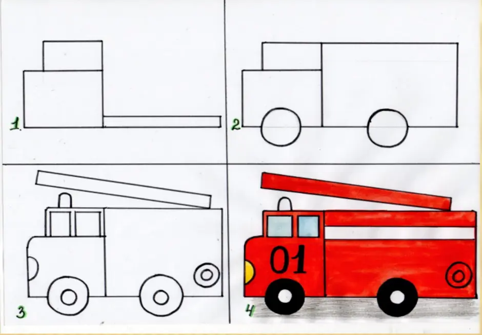Пожарная машина старшая группа. Рисование грузовая машина в старшей группе. Машина для рисования детям. Рисование пожарная машина. Схема рисования машины для детей.