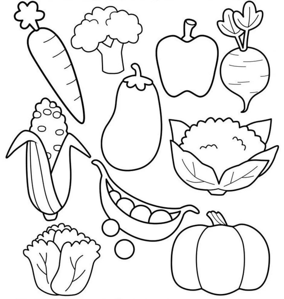 Овощи и фрукты картинки для раскраски