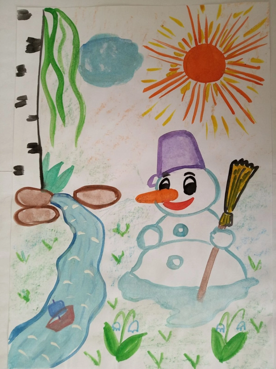 Рисунок на тему весенняя капель. Рисунок на весеннюю тему. Весенние рисунки для детей.