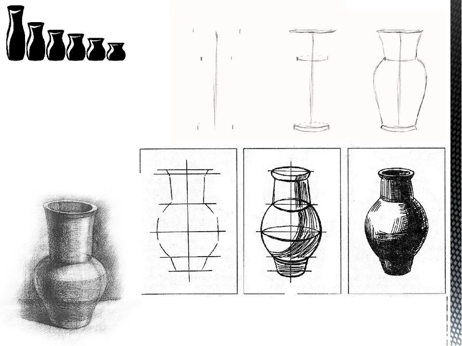 Объемная ваза рисунок карандашом