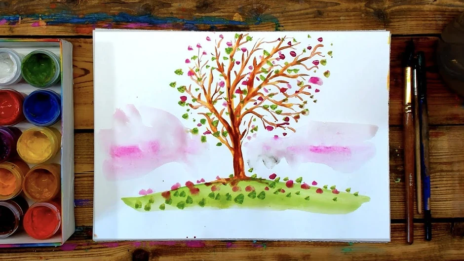 Дерево рисунок гуашью