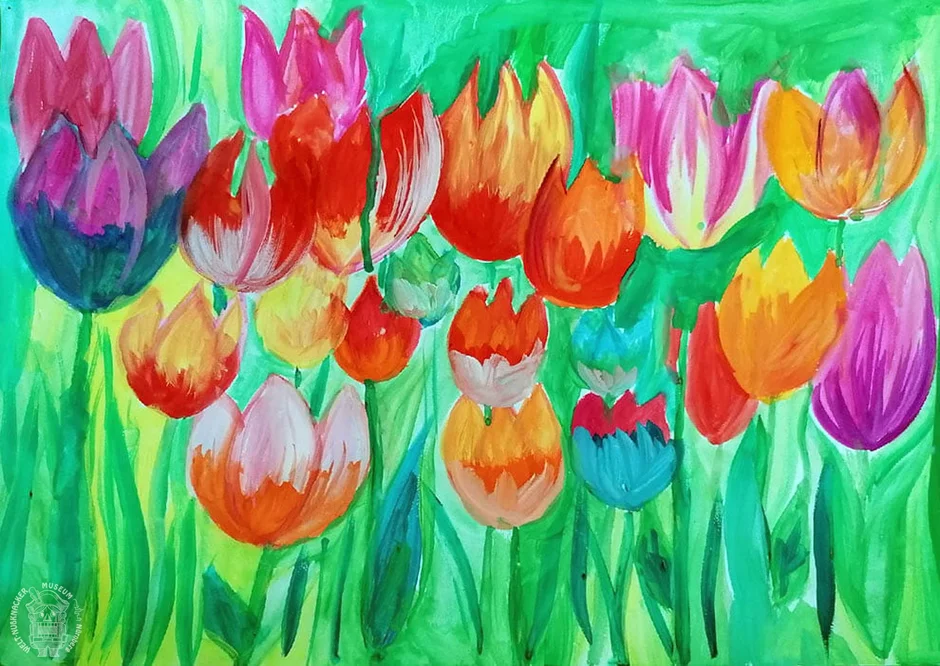 Картина поле тюльпаны пастелью
