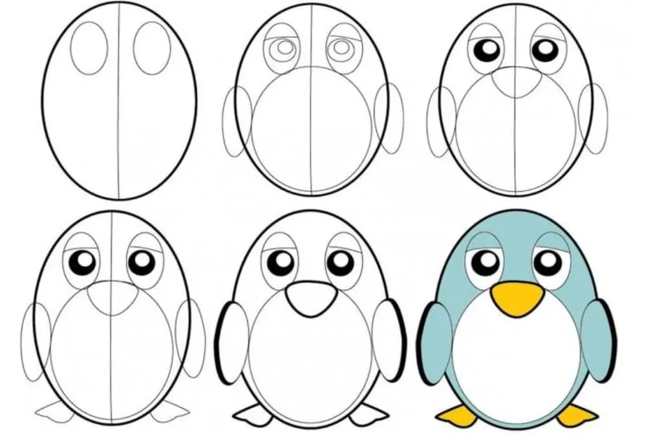 Пингвин пошаговое рисование