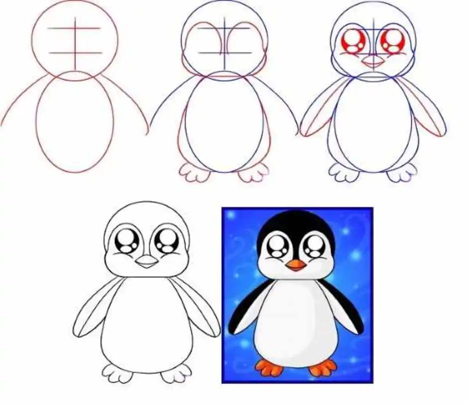 Пингвин рисунок для детей карандашом