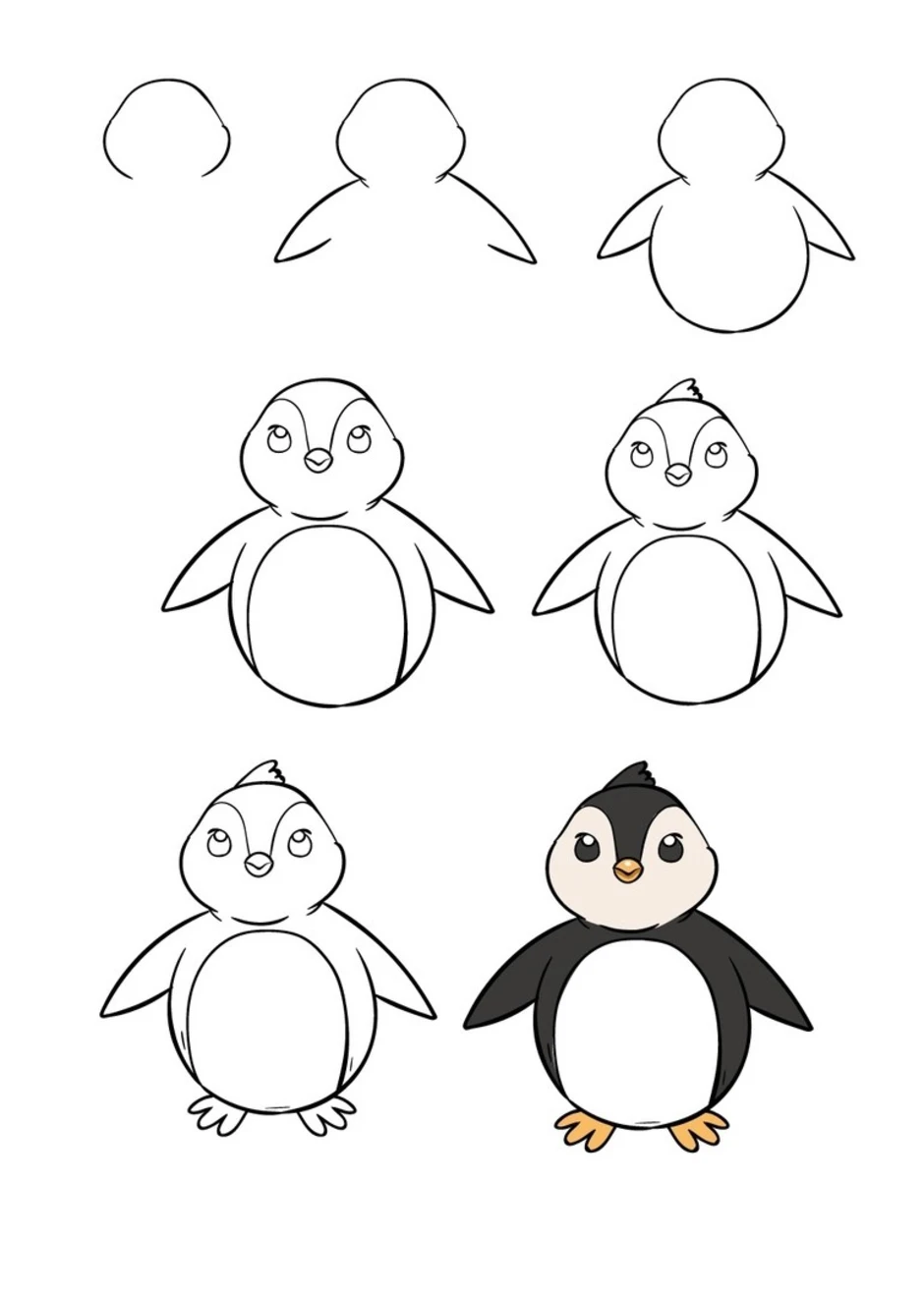Рисование пингвина поэтапно для детей