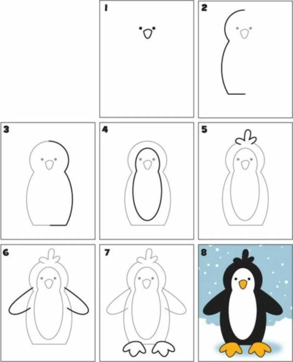 Поэтапное рисование пингвина