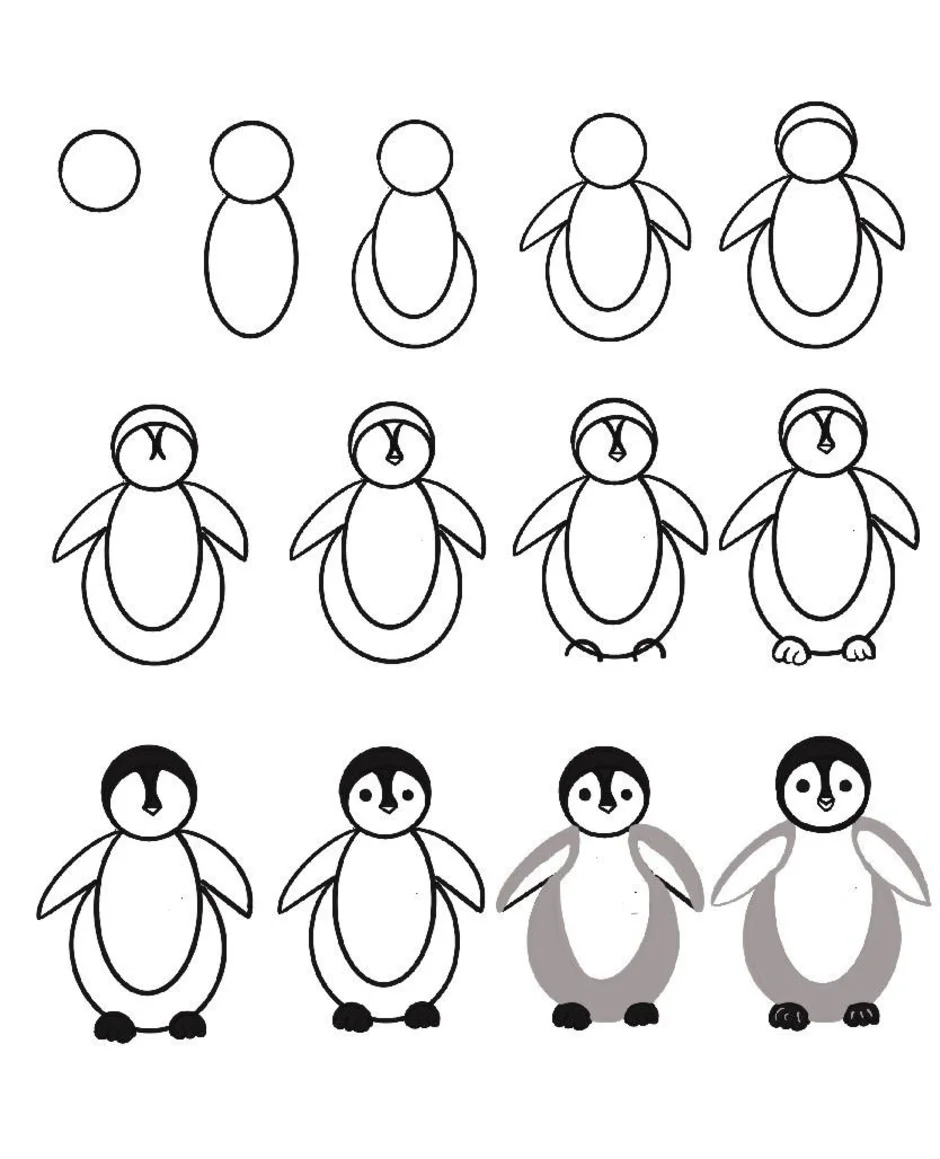 Пингвин рисунок для детей поэтапно
