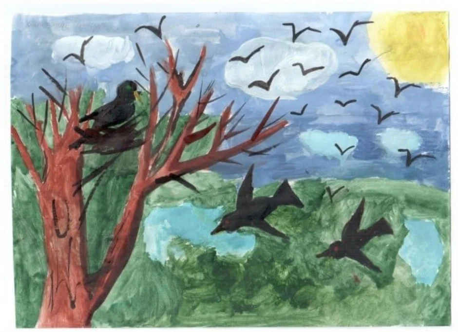 Птицы весной 2 класс. Рисование перелетные птицы. Рисование весенних птиц. Перелетные птицы живопись. Рисование для детей перелетные птицы старшая группа.