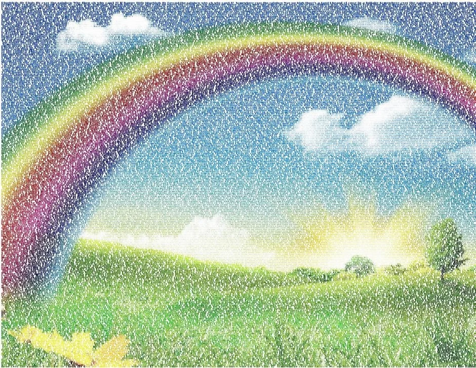 Я шагаю по облакам. Летний пейзаж с радугой. Радуга рисунок. Пейзаж с радугой цветными карандашами.