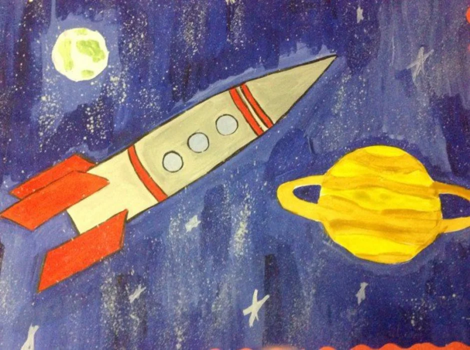 Ракета рисунок красками. Рисование ракета в космосе. Ракета в космосе рисунок. Рисование ракета в космосе в старшей группе. Рисунок ракеты для детей в космосе.