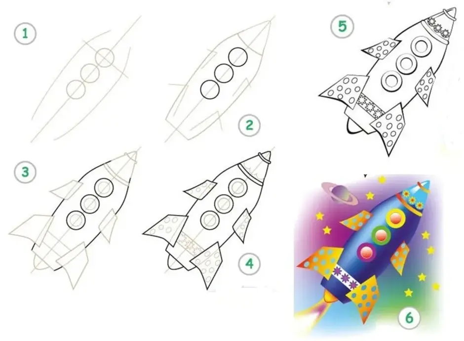 Как нарисовать ракету для детей поэтапно
