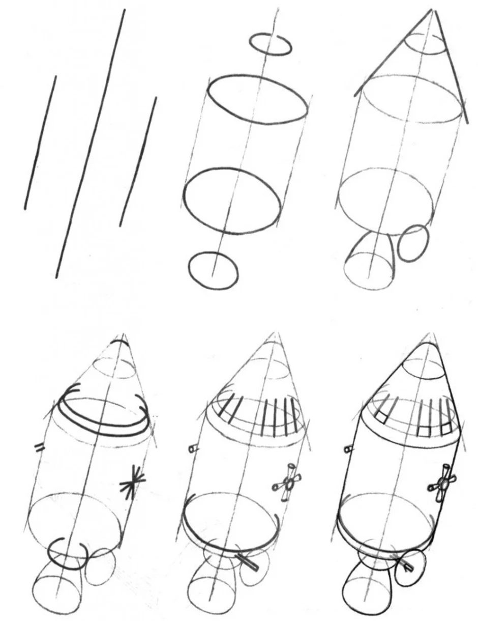 Как нарисовать ракету карандашом