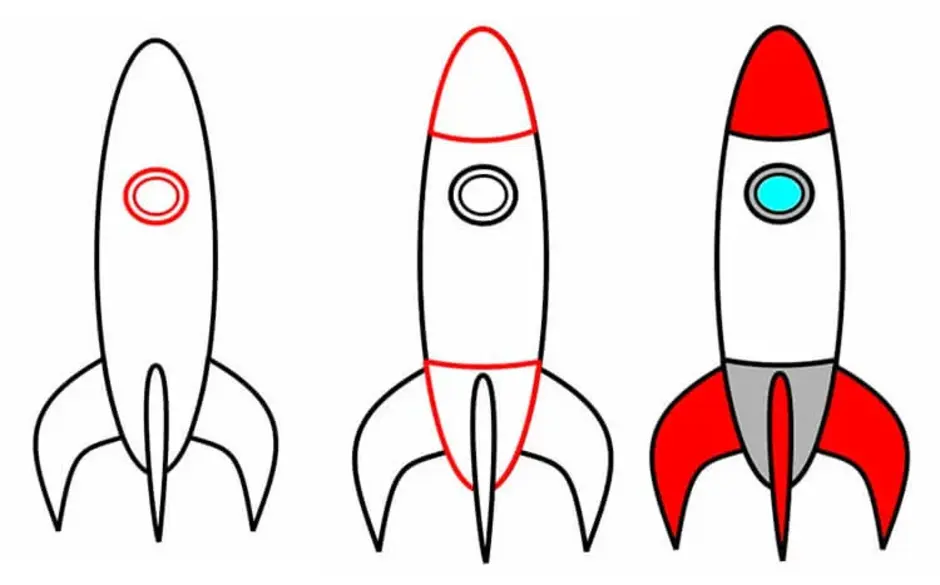 Ракета поэтапно для детей. Поэтапное рисование ракеты. Ракета для рисования для детей. Этапы рисования ракеты. Поэтапное рисование ракеты для детей.
