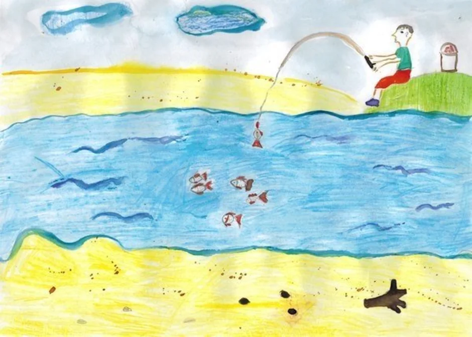Удивительная красота реки озера или моря рисунок. Рисунок лето. Рисунок на тему лето. Рисование реки. Река рисунок для детей.
