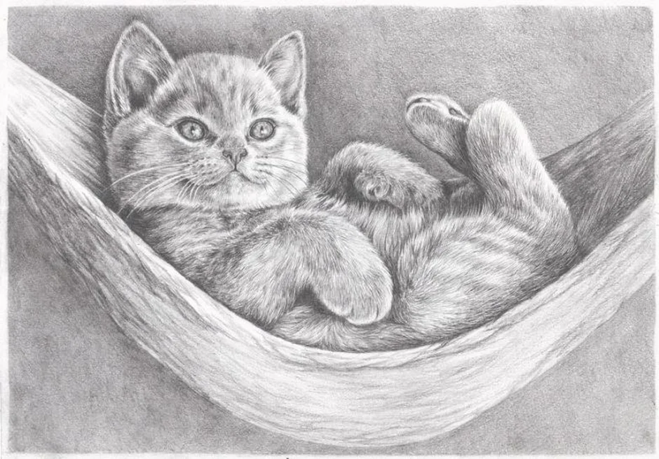 Кошка с котятами рисунок карандашом