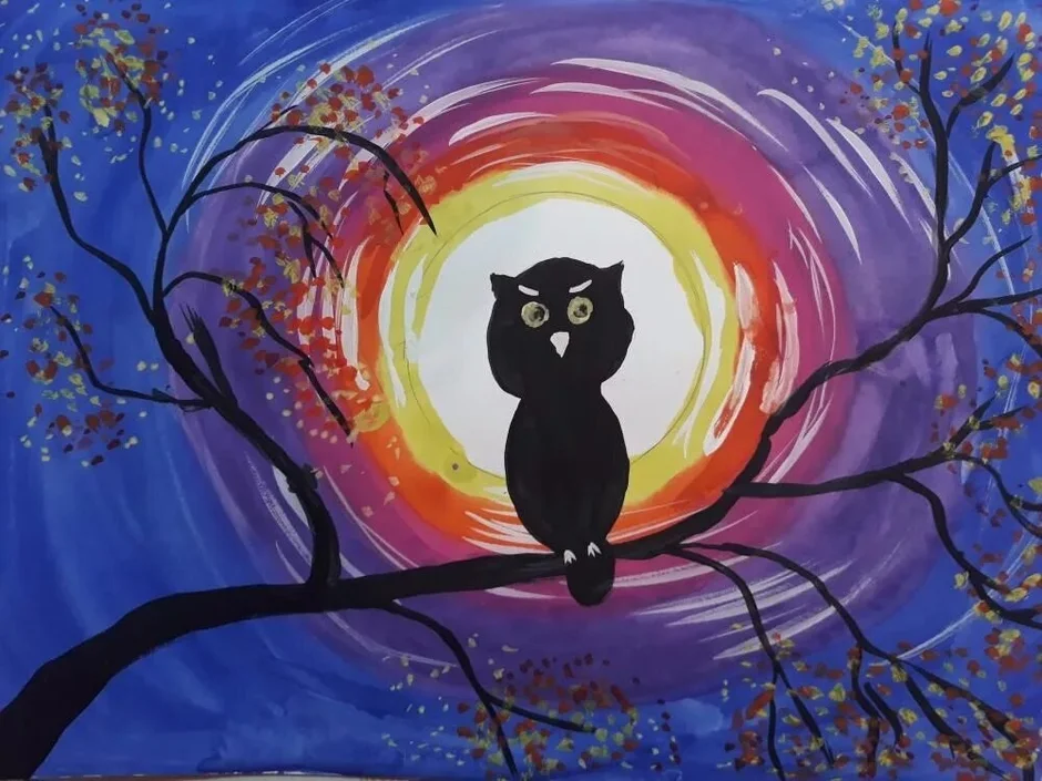 Правополушарное рисование кошка на закате