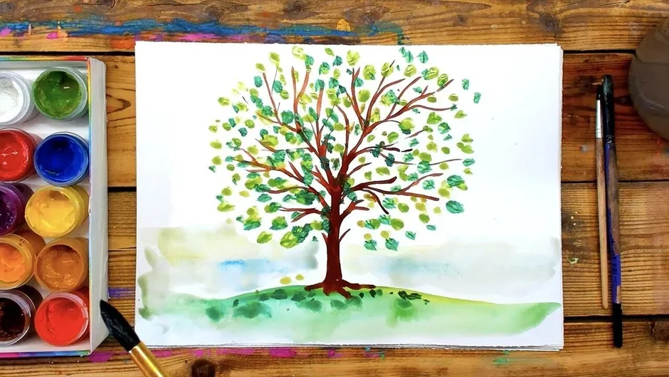 Дерево рисунок гуашью