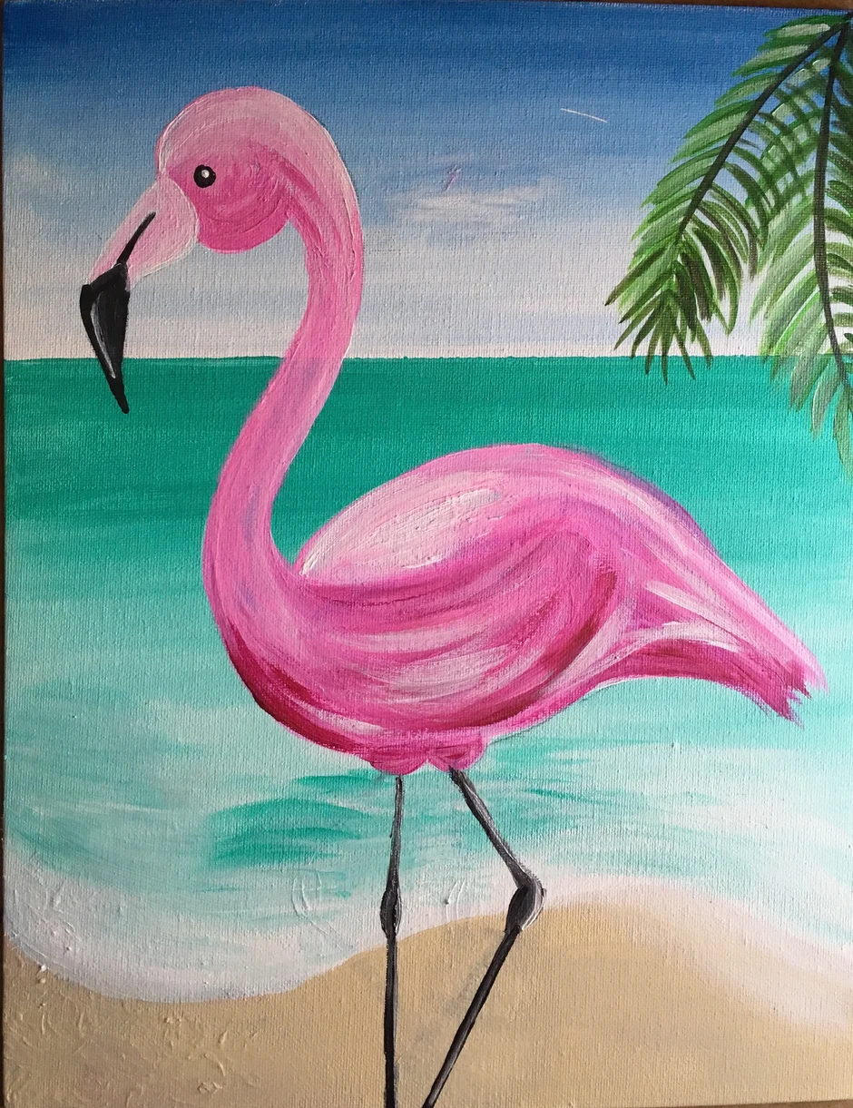 Фламинго рисунок красками
