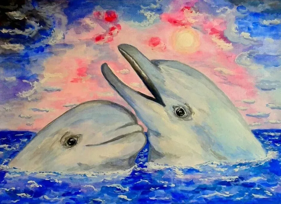 Дельфины живопись