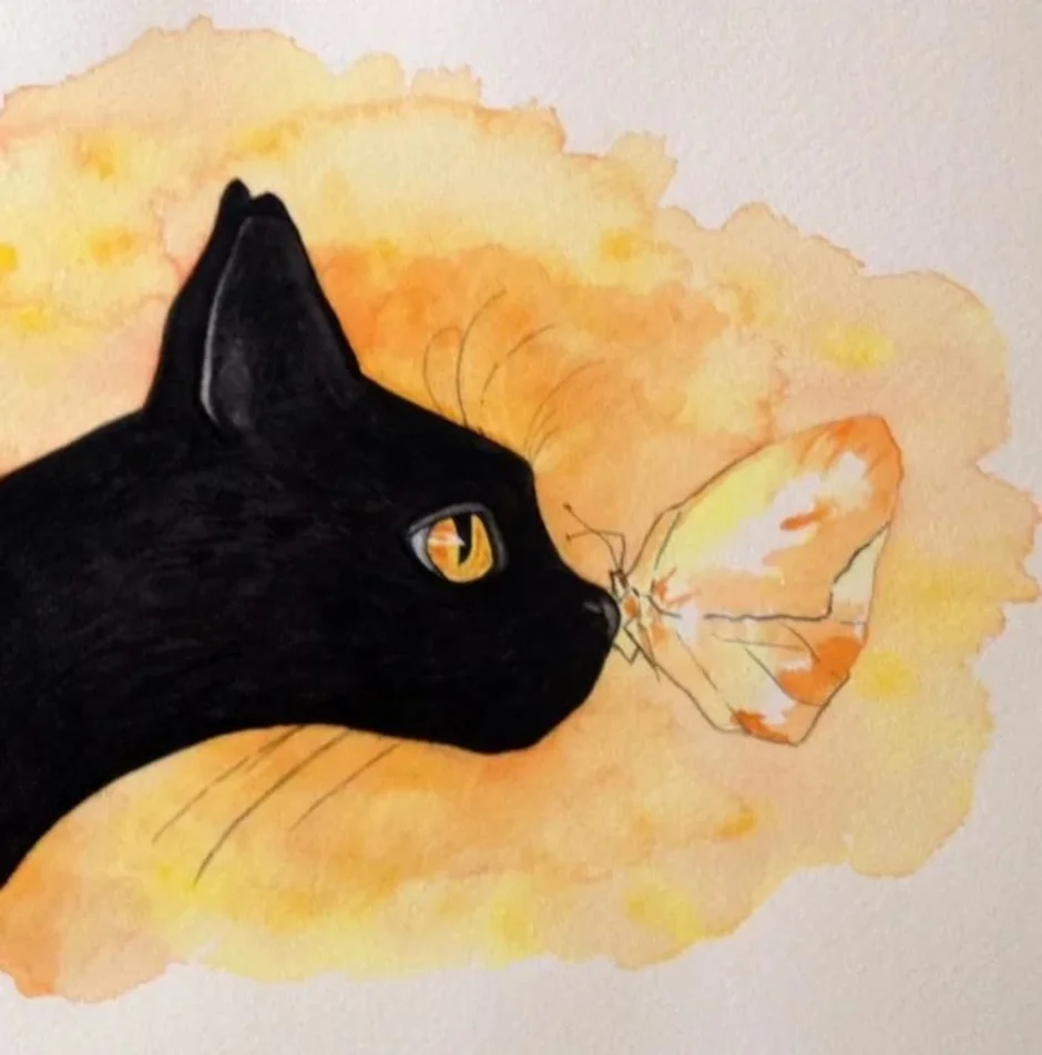 Кот и бабочка арт