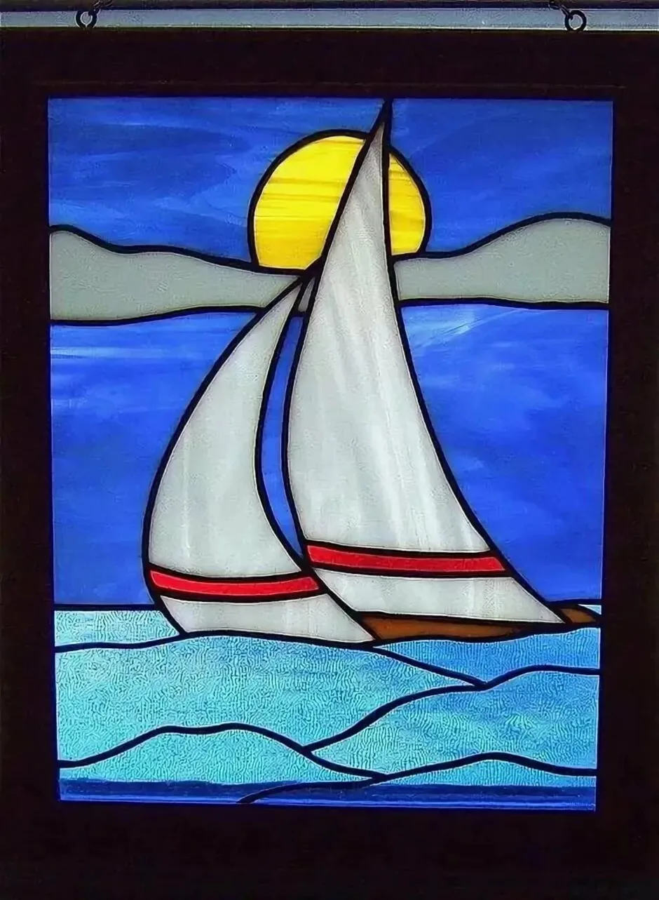 Нарисовать витраж 5 класс. Витраж море кораблик. Витражи для детей. Витраж морская тема. Витражное рисование для детей.
