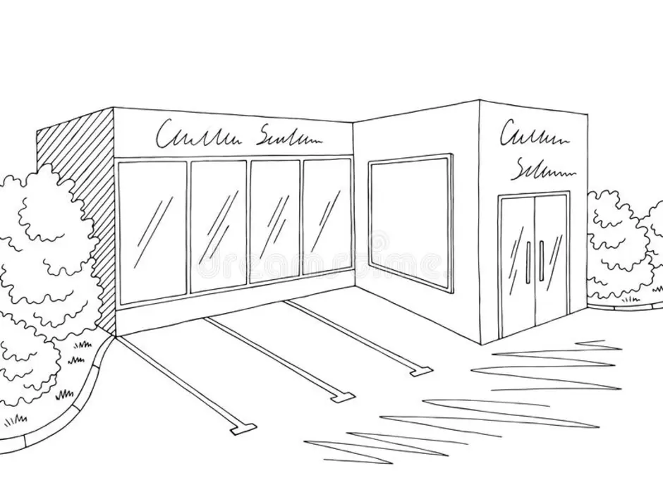 Рисунок магазина одежды карандашом