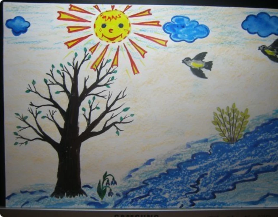 Нарисуй картинку про весну средняя группа. Весенние рисунки для детей. Весенний пейзаж для детей.