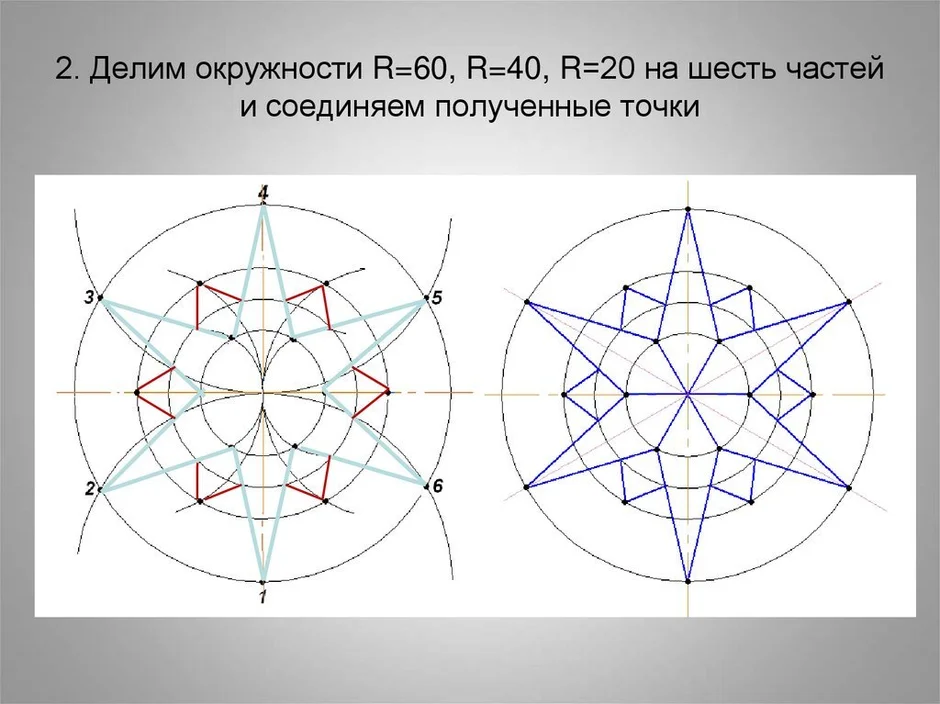 Разделить рисунок на 6 частей