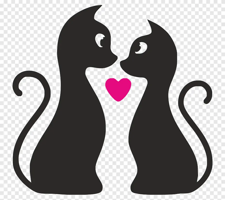 Пара влюбленных кошек, рисование рук - векторное графическое изображение