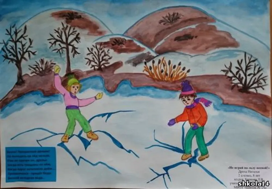 Весенние каникулы второй класс. Детские рисунки на тему безопасность на льду. Рисунок на тему осторожно лед. Рисунок на тему весенние каникулы. Рисунок на тему тонкий лед.