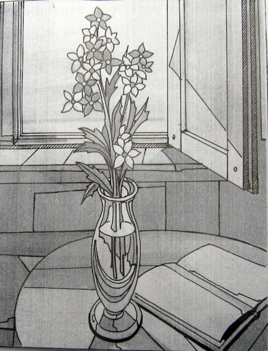 ваза на столе карандашом
