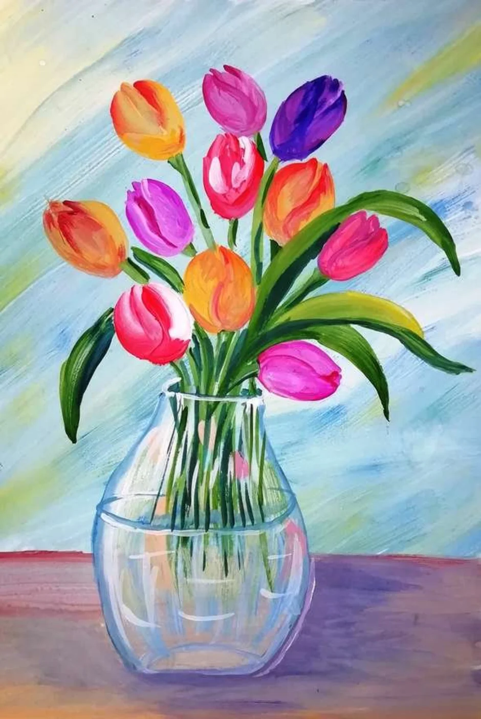 Изо подарок маме. Тюльпаны красками для детей. Тюльпаны в вазе. Рисование тюльпанов. Тюльпаны в вазе рисунок.