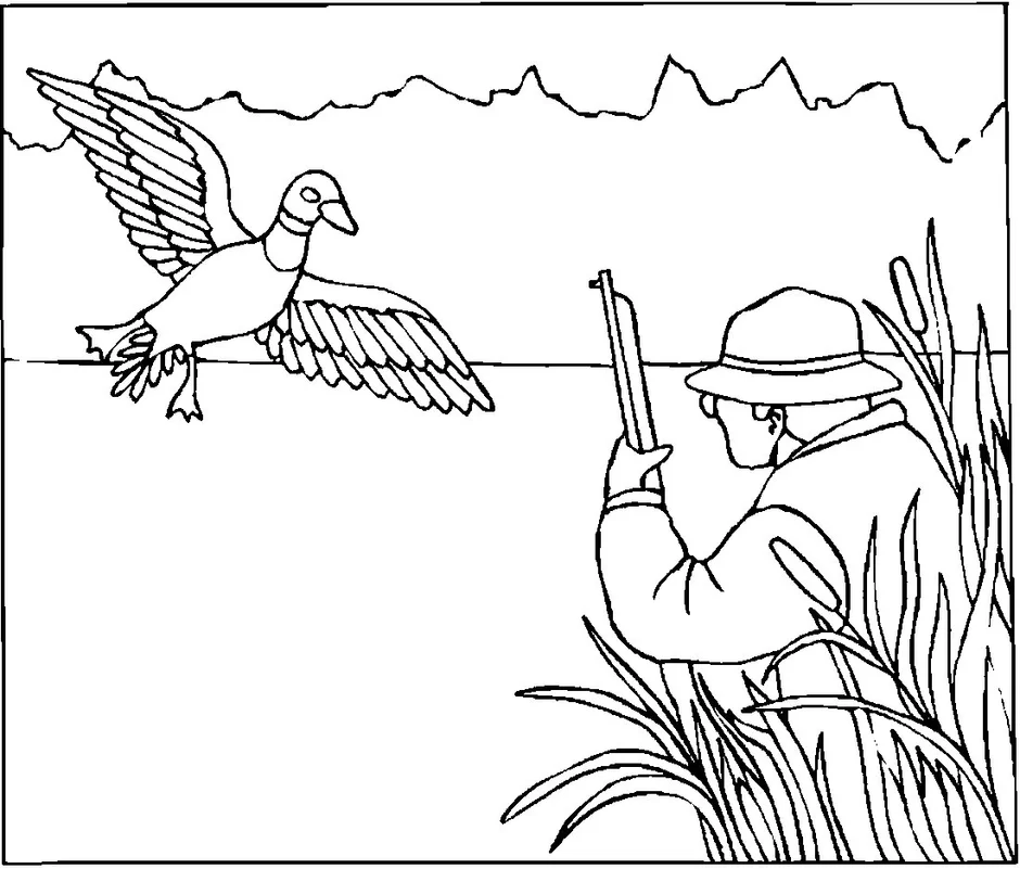 Рисунок охотника с ружьем карандашом