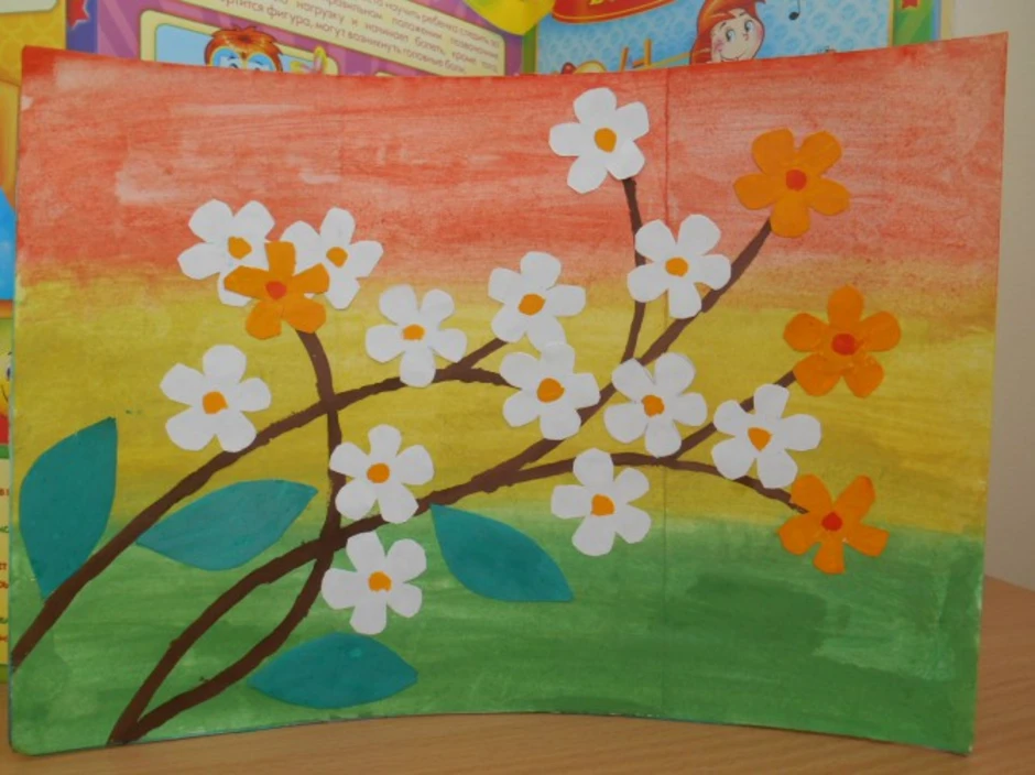 Красивые цветы с элементами аппликации старшая группа. Аппликация на весеннюю тему. Весенние аппликации в детском саду. Рисование с элементами аппликации.