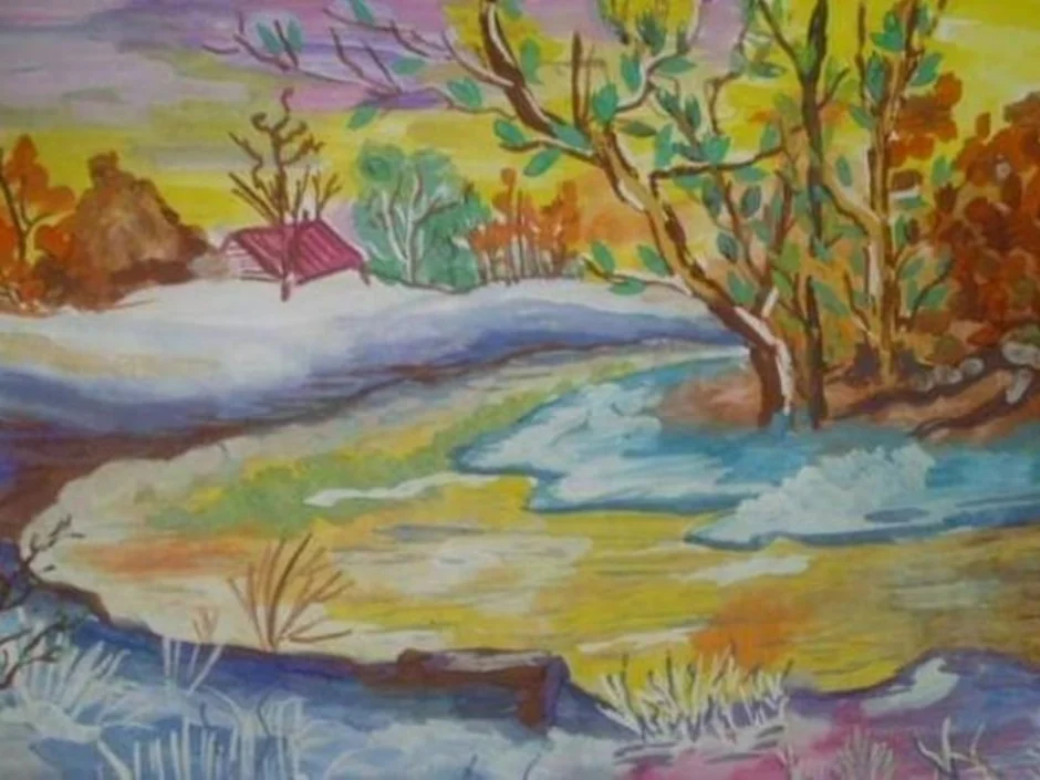 Весенний рисунок 7 класс. Рисование весеннего пейзажа. Весенний пейзаж для детей. Veseniy PIZAJ dlya detim.