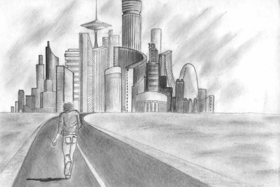 Город простым карандашом. Эскиз современного города. Эскиз города будущего. Город карандашом. Город будущего карандашом.