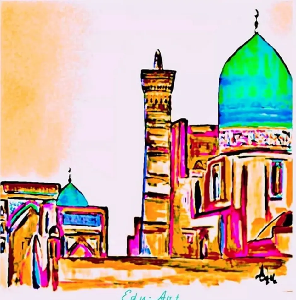 Город в пустыне 4 класс изо рисунок. Чарминар Бухара. Рисование минарет Бухара. Минарет Самарканд вектор. Самарканд башня.