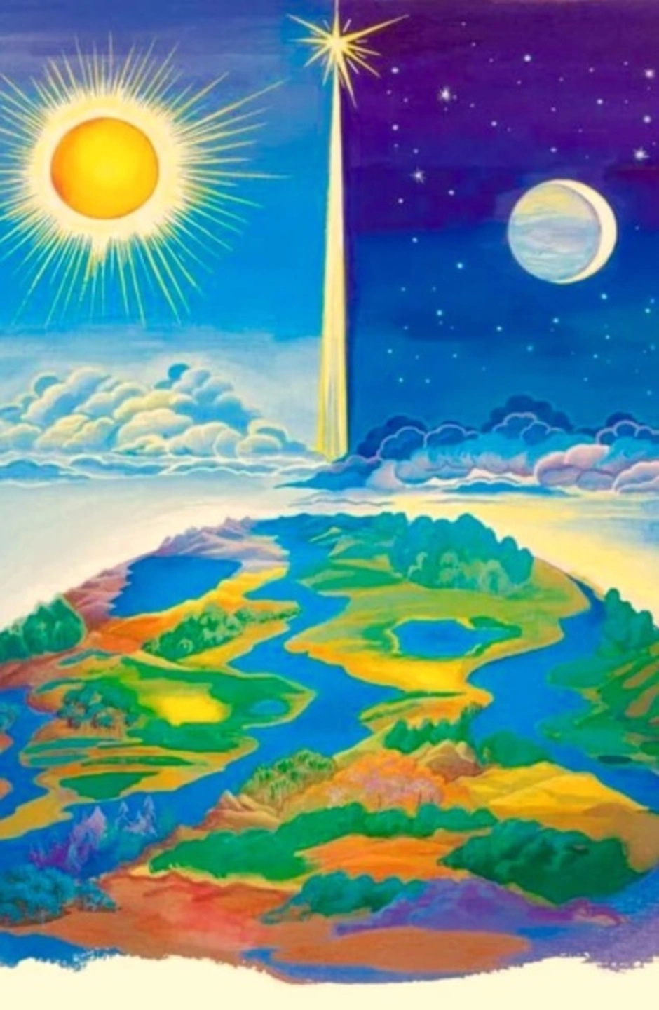 Книга сделано на небесах. Четвертый день творения. Мир рисунок для детей. Солнце и земля день и ночь.