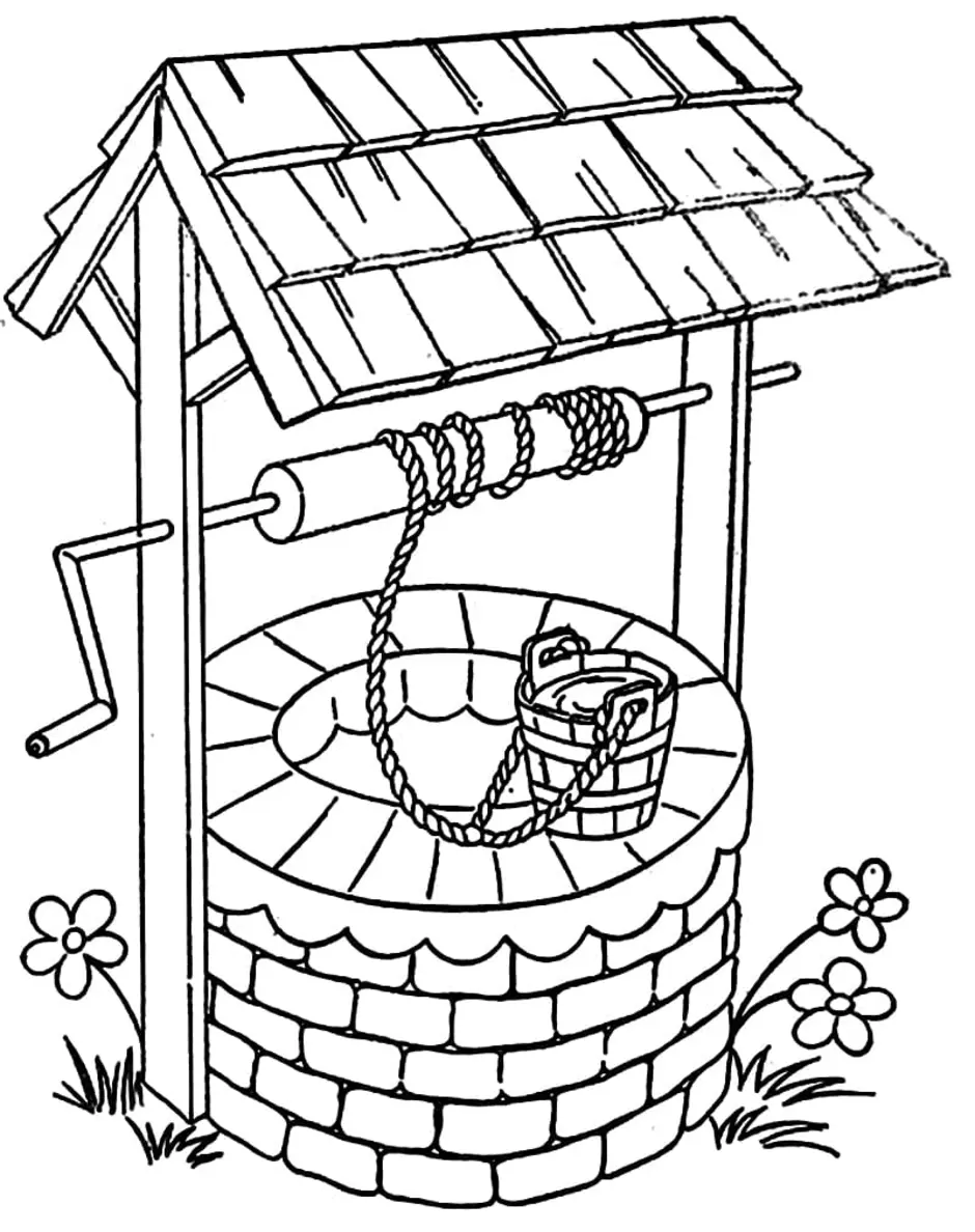 Колодец рисунок. Колодец раскраска. Колодец раскраска для детей. Деревянный колодец раскраска. Дом с колодцем раскраска.