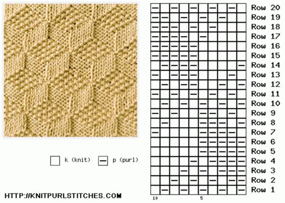 Узор из лицевых и изнаночных петель спицами схема